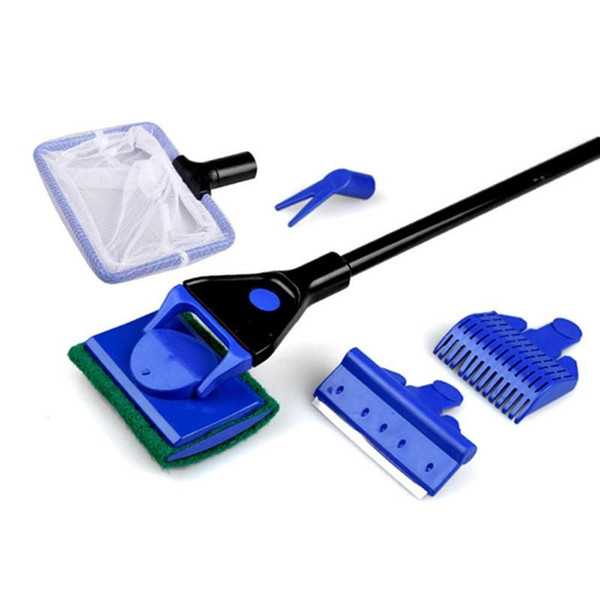 5 in 1 Aquarium Tank Complete Clean Set Fish Net Gravel Rake Algae Scraper Fork Sponge Brush Glass Aquarium Cleaner Tool Kit