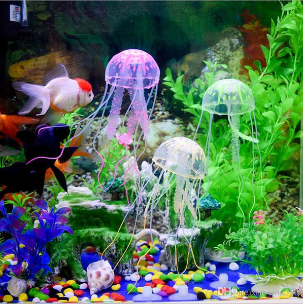 New 10cm Aquarium products fish tank decorate Small imulation jellyfish silicone transparent fluorescent jellyfish decoration I084