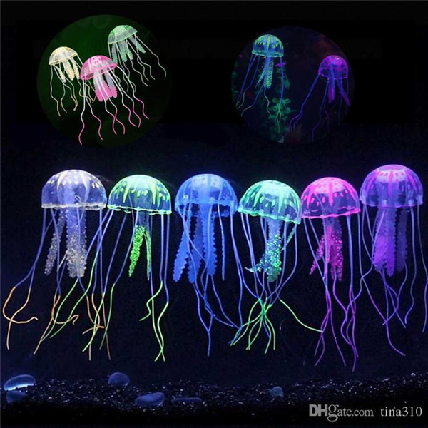 wholesale- New 5cm Aquarium products fish tank decorate Small imulation jellyfish silicone transparent fluorescent jellyfish decoration I083