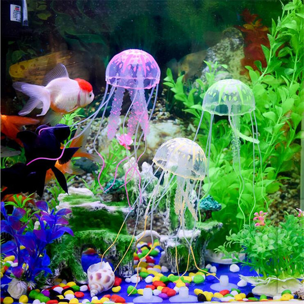 Glowing Effect Artificial Jellyfish Fish Tank Aquarium Decoration Mini Submarine Ornament Underwater Pet Decor With Retail Packaging Box