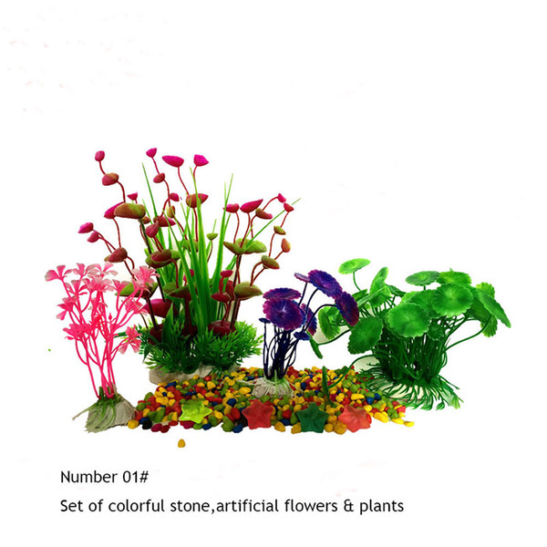 Artificial flowers for fish tank home decoration green grass sets in fish Jar holiday gift for fish bowl plastic plants