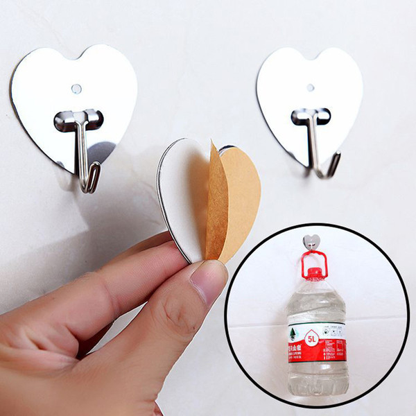 6pcs Love Heart and Butterfly Decorative Hooks For Key Bathroom Towel Clothes Organizer Holder Stainless Steel Sticky Wall Hook