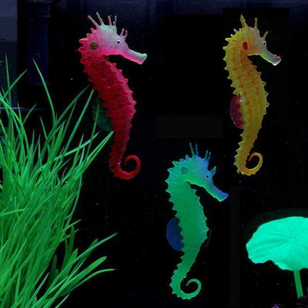 New arrival Environmental and friendly Luminous Sea Horse Hippocampus Aquarium silicone Fish Tank Decoration Free Shipping