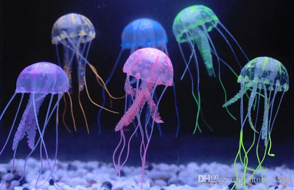 New Cute Fluorescent Glowing Effect Jellyfish Aquarium Fish Tank Ornament Swim Pool Bath Decoration free shipping