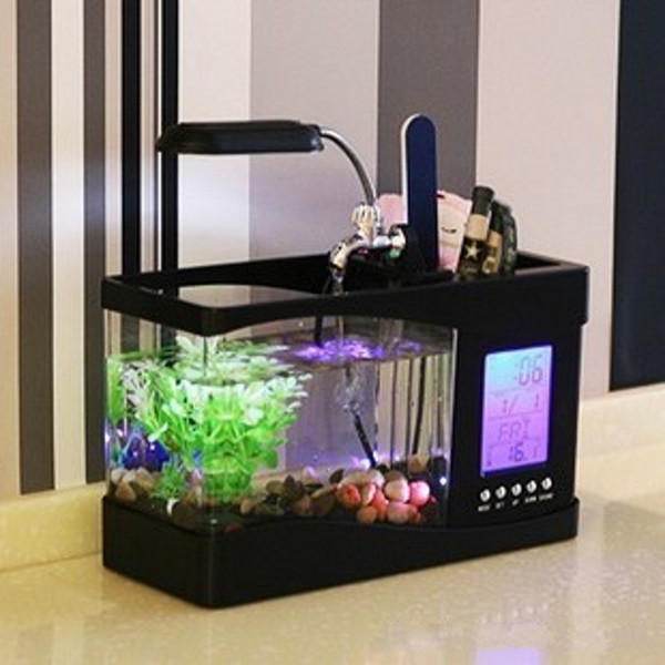 USB Mini Fish Aquarium Led Lights Empty Vape Pen Cartridges With Alarm Clock Design Multifunction Lamps For Desktop Decoration 8 5fc YZ