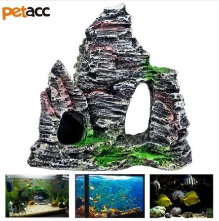 PETACC Moss Tree House Resin Cave Fish Tank Ornament Decoration Mountain View Aquarium Decoration Landscap Decorative