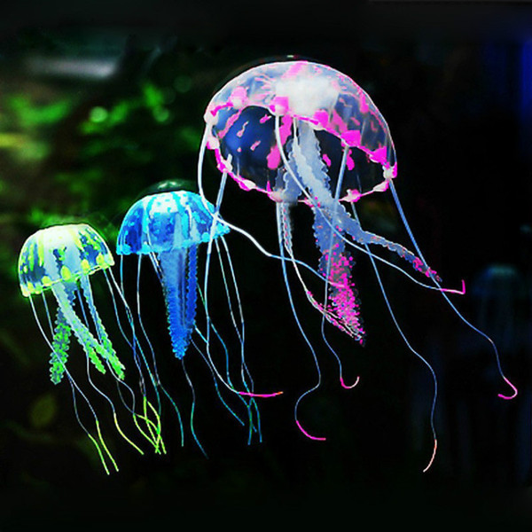 Wholesale Soft Colorful Silicon Fluorescent Floating Glowing Jellyfish Effect Fish Tank Decoration Aquarium Artificial Jelly fish Ornament