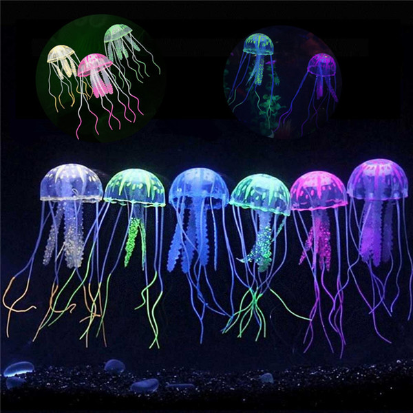 wholesale- New 5cm Aquarium products fish tank decorate Small imulation jellyfish silicone transparent fluorescent jellyfish decoration I083