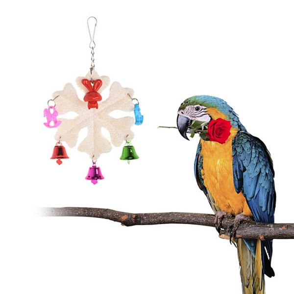 Bird Toys Wooden Snowflake Chew Bird Toy With Bells For Parrots