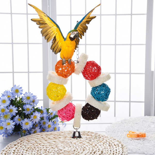 Toys For Parrots Small Medium Parrot Colorful Rattan Circle for Bird Cage Chewing Toys with Bells