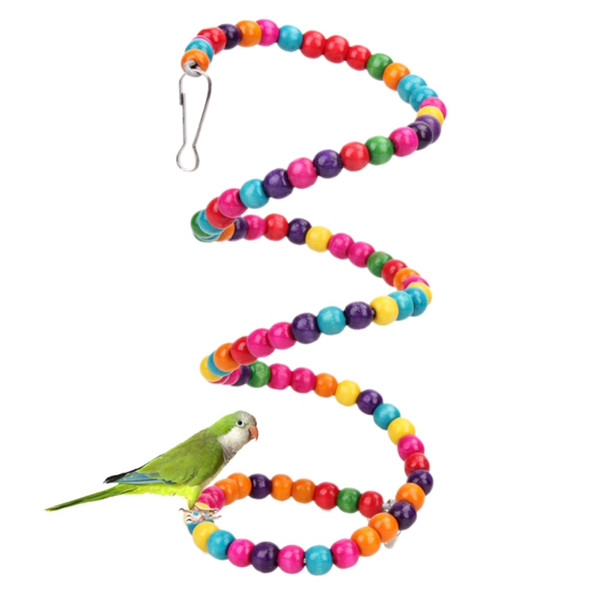 Bird Toys 100CM Wood Beads Revolving Ladder Parrot Toys Funny Rainbow Swing Exercise Toy For Parrots