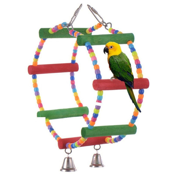 Bird Toys For Parrot Sky Wheel Pattern Circular Hanging Swing Pet Eco-friendly Playing Standing Accessory With Bells Chew Toys