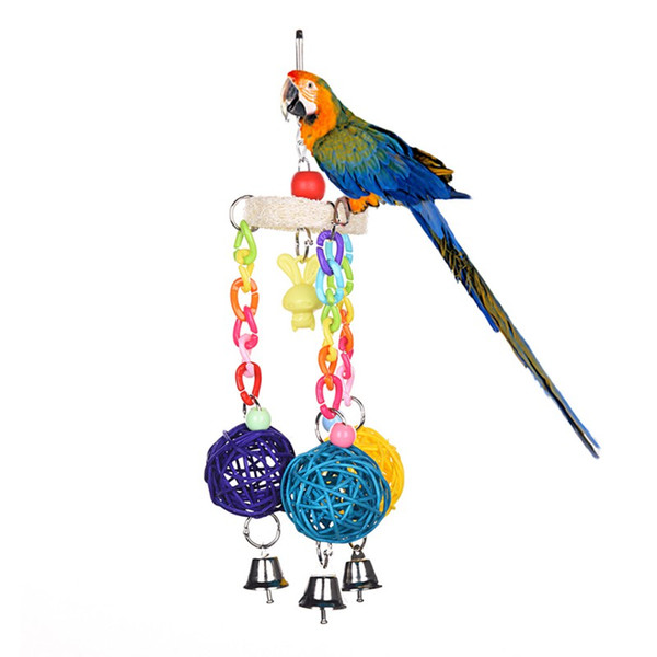 Bird Toys With Bells Pet Loofah Chewing Colorful Toys for Parrot