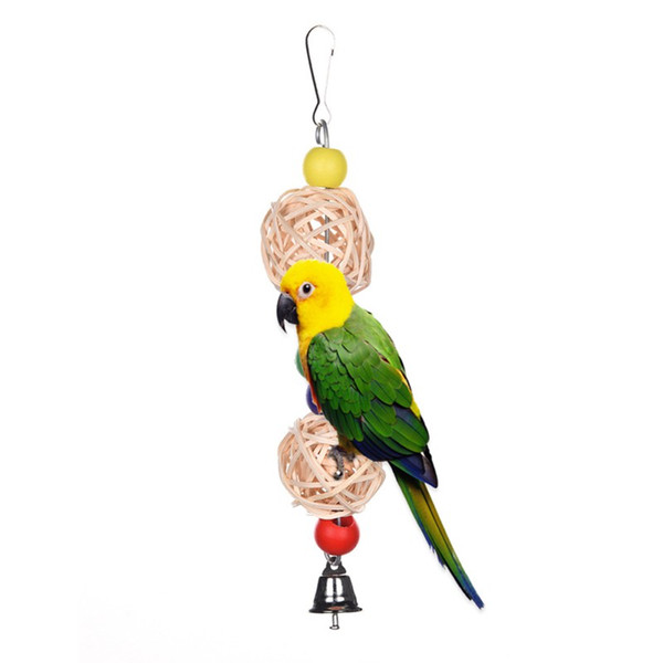 Parrot Toys Hanging Colorful Rattan Ball Twist String Chewing Toy With Bells Toys For Parrots