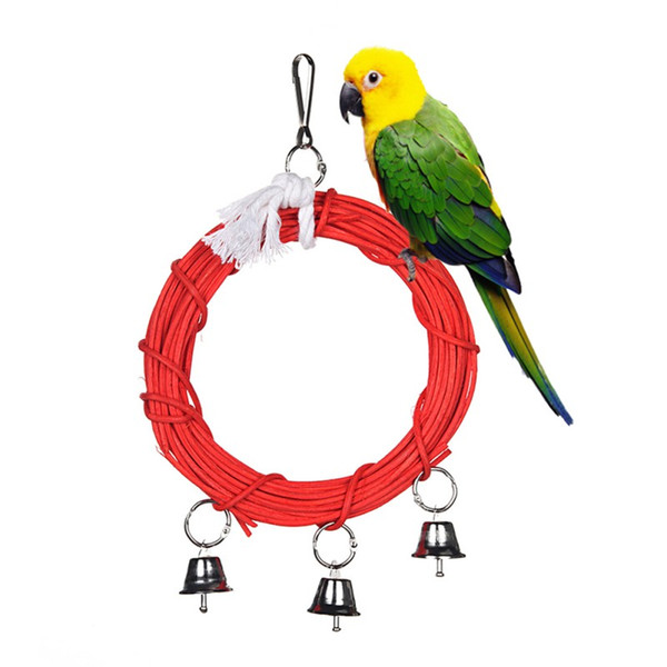 Bird Toys Wood Steel Ring Rope Red Swing With Bells Pet Supplies Toys for Parrot