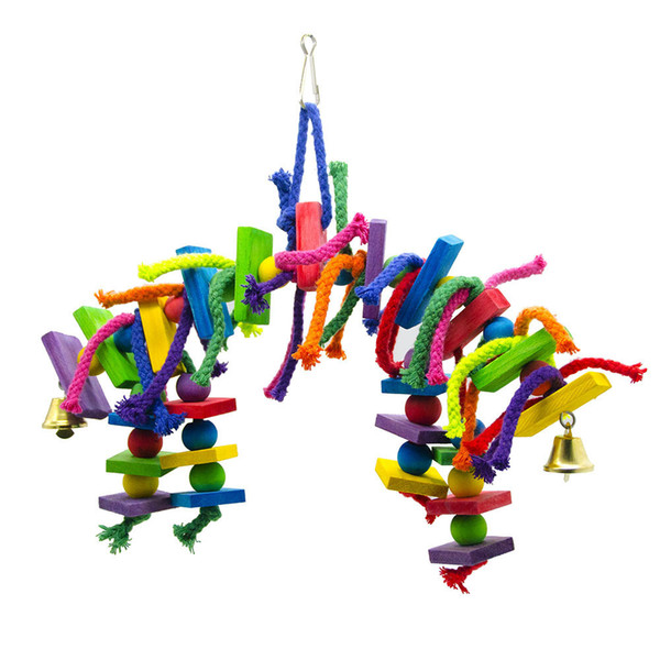 Parrot Bird Rainbow Soft Bridge Colour Wood Nibbling Of Cotton Rope To Climb Hanging Toys Cross Border