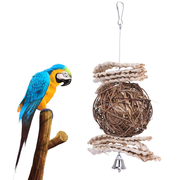 Sepaktakraw Toys Straw Lovely Pets Cone Parrot Chew Toys Parrot Bird Bite Swing The Ball Cage Toys