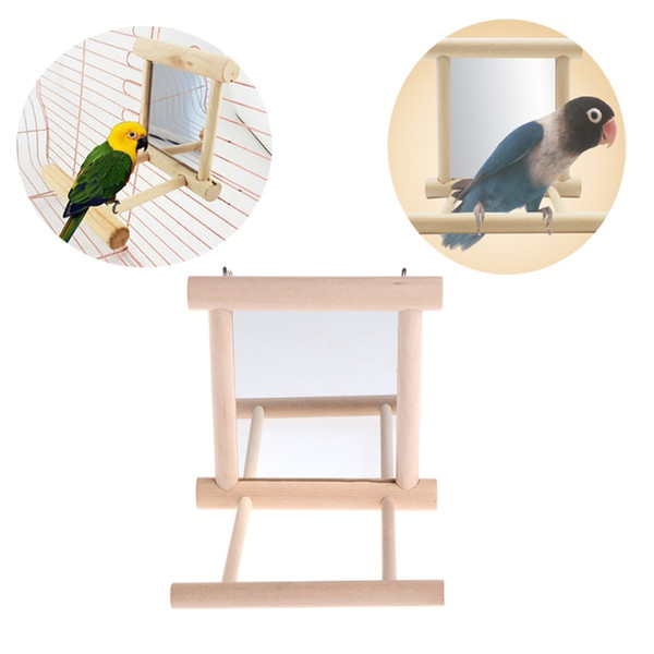 Pet Bird Mirror Wooden Play Toy with Perch For Parrot Budgies Parakeet Cockatiel Conure Finch Lovebird