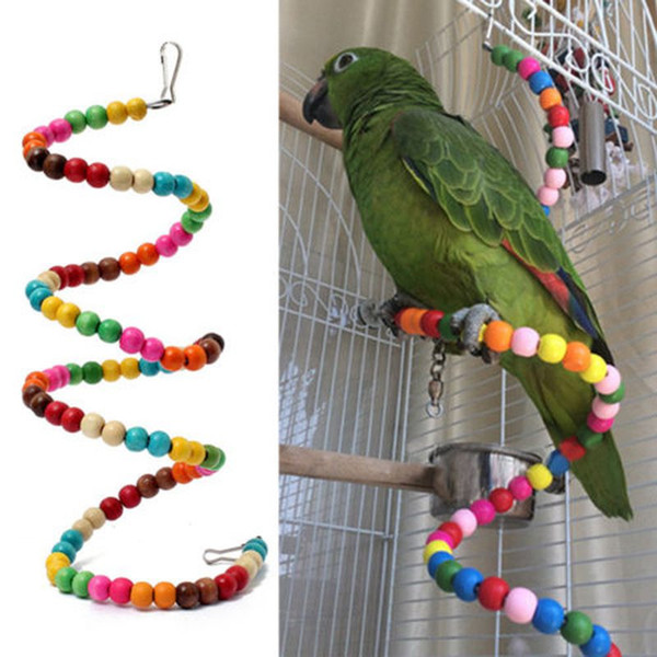 Wholesale 100CM Rainbow Beads Birds Toys Hamster Parrot Toys Stairs Parakeet Swing Exercise Wooden Bird LadderAMI-415