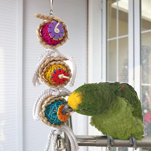 Parrot Toys Ball Pet Bird Bites Climb Chew Toys Hanging Cockatiel Parakeet Swing Parrot Cage Bird Toys