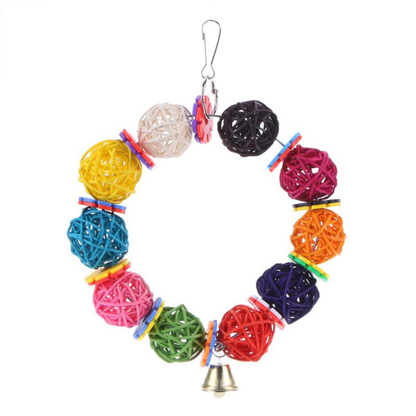 parrot ball Colorful Parrot Toys Vine Balls with Bell Bite Climb Chewing Swing Hanging Decor Bird Toys Cage Accessory