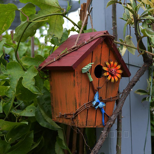 Vintage Outdoor Chickadee Bird House Nest Bed Hanging Wooden Bird Cage Bird Nesting Box birdhouse Garden Home Patio Decor Country Cottages