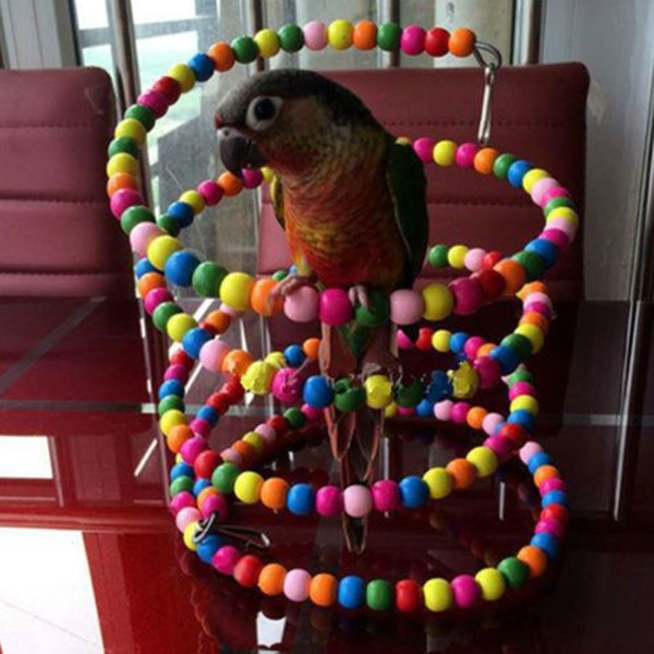 Small Elevated Station Parrot Toy Bouncing Cage Bird Hanging Swing Exercise Rainbow Spiral Wooden Parakeet Ladder Chew Toys