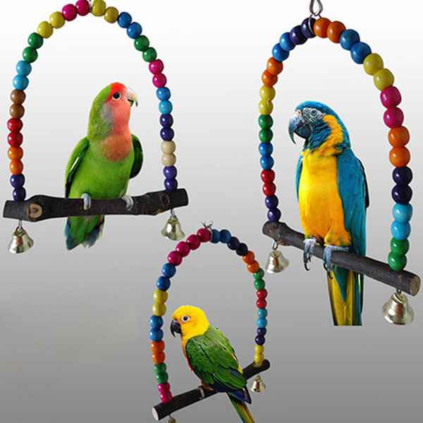 Colorful Parrot Swing Bird Cage Toys Cockatiel Budgie Lovebird Wooden Toy Wholesale