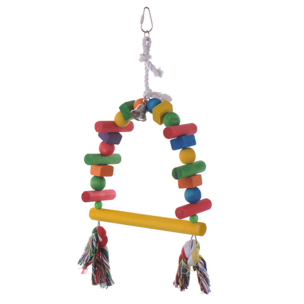 Pet Bird Parrot Wooden Toys 40cm Color Arch Bridge Swing Bell Toy Pet Products Accessories for Parrots Drop Shipping