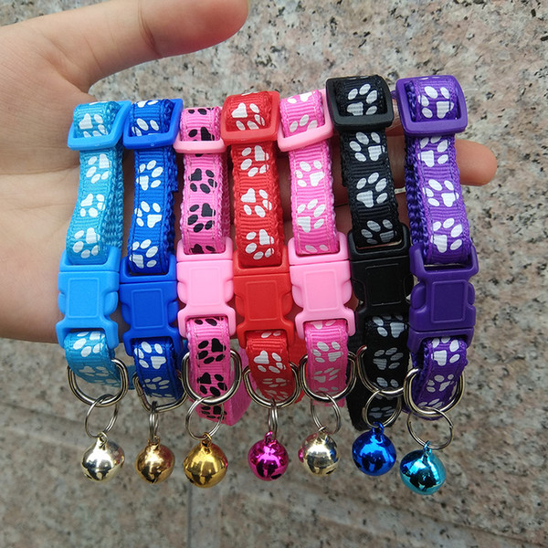 Hot-selling new high-quality bell pet collar retractable color button footprint dog traction collar Bell pet collar