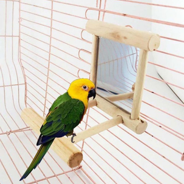 Wooden Pet Toy Mirror Fun Toy For Cockatiel Parrots Small Birds Parrot Toys Pet Parrots Climb Accessories