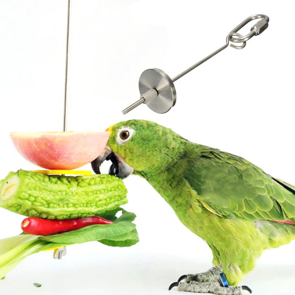 Pet Parrot Bird Stainless Steel Fruit Fork Feeder Birdcage Hanging Vegetable Bird Feeders For Cockatiel Cage accessories