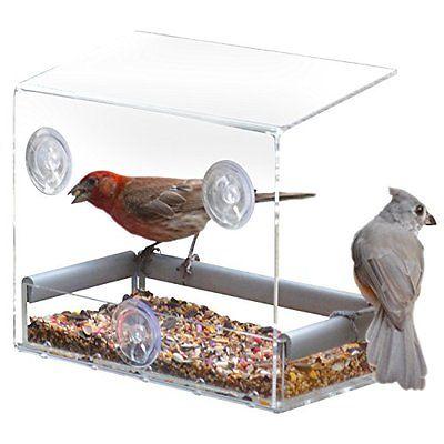 Window Bird Feeders CLEAR GLASS WINDOW VIEWING BIRD FEEDER HOTEL TABLE SEED PEANUT HANGING SUCTION