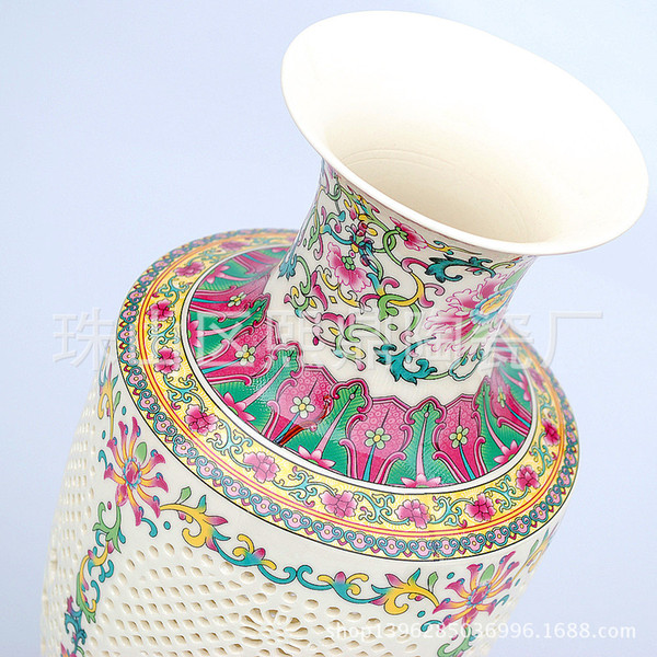 Jingdezhen ceramic crafts upscale glazed vase hollow eggshell pastel ivory porcelain ceramic ornaments