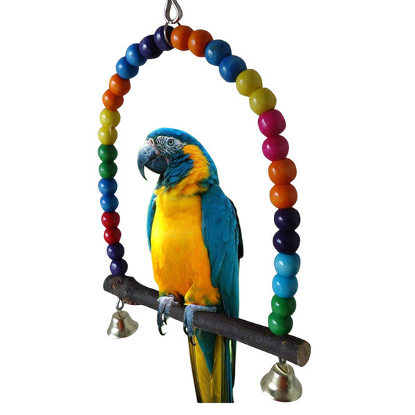 Bird Parrot Cage Hammock Hanging Swing Toy Wooden Parrot Gnaw Toys Pet Behavior Training Supplies Multi Color 12 5hz3 Y