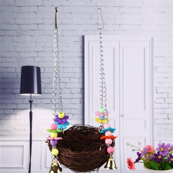 Rattan Plaited Parrot Nest Budgie Chew Toy Bird Cockatiel Cage Hammock Swing Toys Small Novel Portable 9 5sa cc