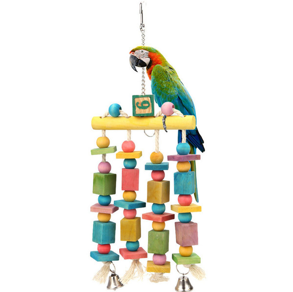 Parrot Toys Birds Macaw Pet Colorful Hanging Swing Toy with Bells Bites Chew Toys Wood Blocks Stand Rack Bird Cages Accessory