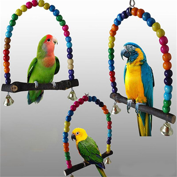 Wooden Cage Hanging Swing Parrot Rat Mouse Activities Chew Playing Stand Bar Pets Accessories Birds Toys Rainbow Color Style 12 5hz3 ZZ