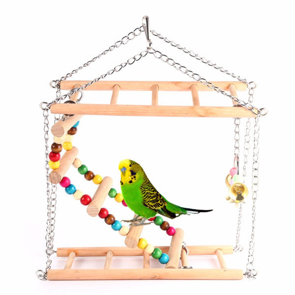 Pets Parrots Ladders parrots Climbing Toy Parrot Hammock Hanging Colorful Balls With Natural Wood small size 25*9*50cm