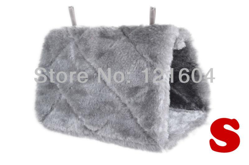 Grey Happy Hut Hammock Hanging Cave Cage House Plush Snuggle Tent Bed Bunk Bird Parrot Hamster Rat Mouse Toy - Small