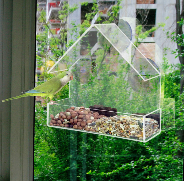 Window Bird Feeders Hanging Suction Cup Automatically Feeding Clear Viewing Birds Seeds Feed Peanut For Pet Macaws