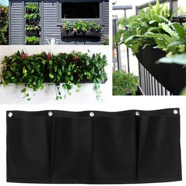 Horizontal 4 Pockets Garden Planter Wall-mounted Polyester Home Gardening Flower Planting Bags Living Indoor Wall Planter 1pc