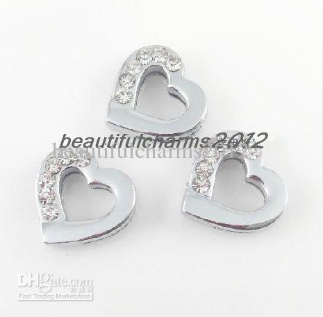 Wholesale 8mm 100pcs Half rhinestone Heart Slide Charm Accessories