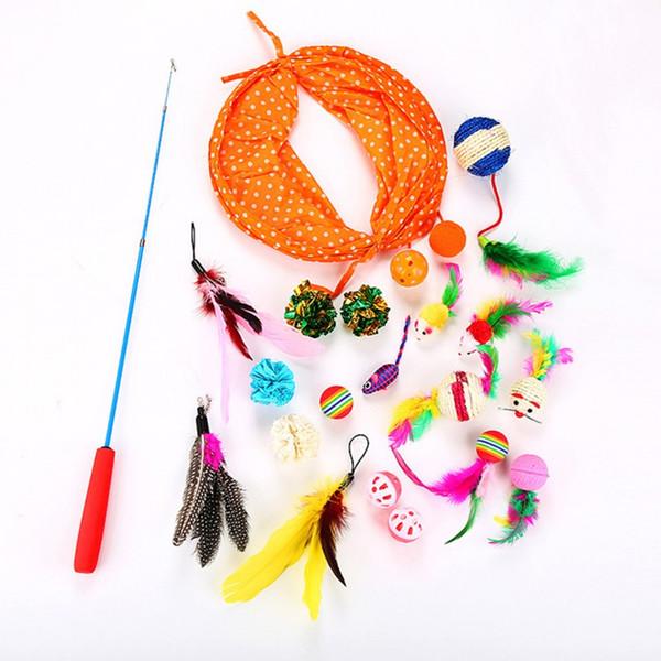 Funny Cats Toy Stick Suite Pet Cat Kitten Play Balls With Jingle Bell Pounce Chase Rattle 20 pcs/lot Toys For Cats