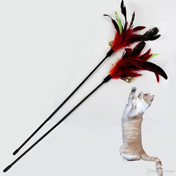 65cm Funny Pet Cat Kitten Play Feather Teaser Rod Wand Playing Toy with Bell Color Assorted Random Color A223