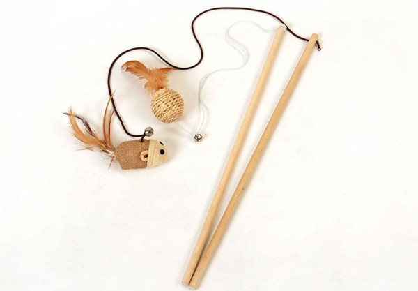 Pet Cat Toy Kitten Teaser Wooden Fanny stick with Bell and feathers Funny Toy Nice Gift 3 Styles Pet Active And Healthy A225