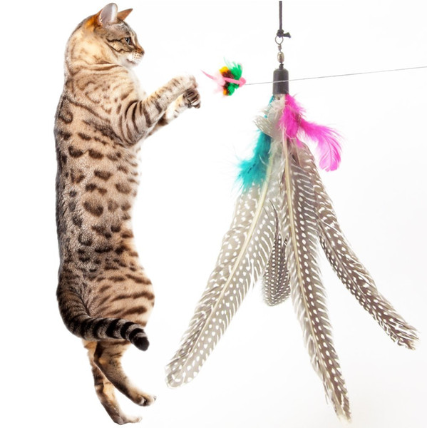 Colorful Feather Design Tease Cat Stick Cat Catcher Teaser Toy Three short scaling Exerciser For Cat and Kitte Color Assorted A222