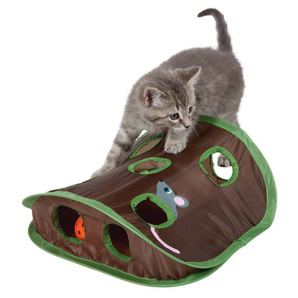 Pop Open Mouse Hunt Cat Toy Pet Hide Seek Funny Collapsible Puzzle Exercise 9 Holes Mouse Hunt with Bell ball A239