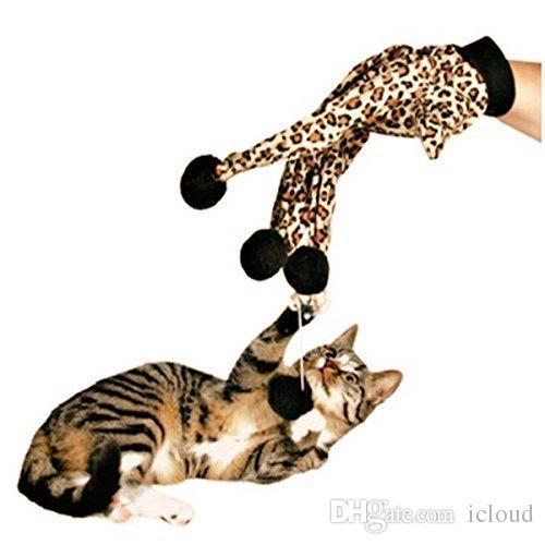 Pet Cat Plush Leopard Print Glove Kitten Teaser Toy Magic Glove Teasers Kittens Mitt Mitten with Pom Pom Balls