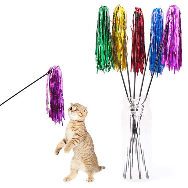 Cat Ribbon Toys Teaser Catcher Wand Sticks Cheer leading Style Streamers Color Assorted for Exercising Pets A230